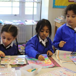 school girls in art lesson