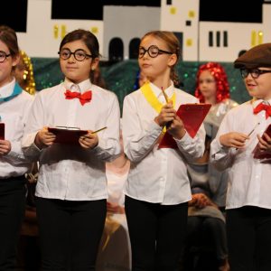 group of school girls in Christmas production