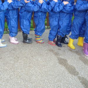 line of children wearing wellies