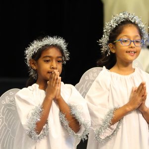 Girls dressed up as angels