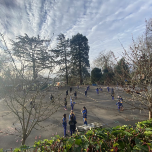Students outdoors on a frosty morning